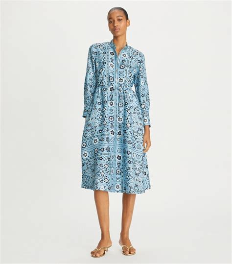 Printed Silk Shirtdress Women S Clothing Dresses Tory Burch Uk