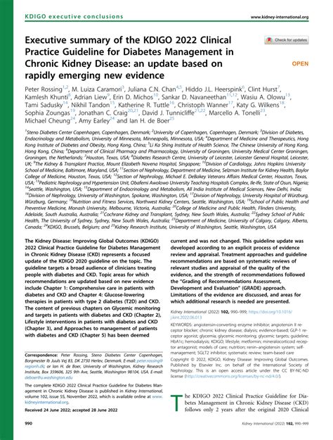 Pdf Executive Summary Of The Kdigo 2022 Clinical Practice Guideline