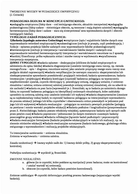 Tworzenie Wiedzy W Pedagogice Empirycznej Opracowanie Notatek Pl