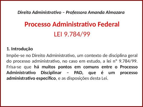 PPT Direito Administrativo Professora Amanda Almozara Processo