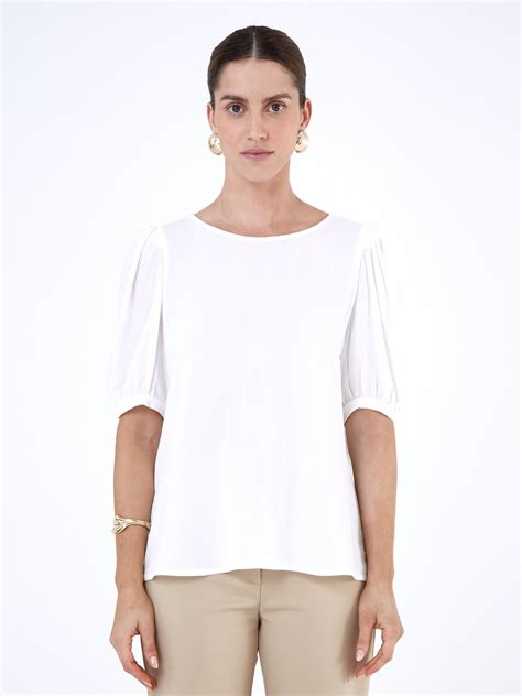 Blusa Manga Curta Viscose Texturizada Off White P A Concept