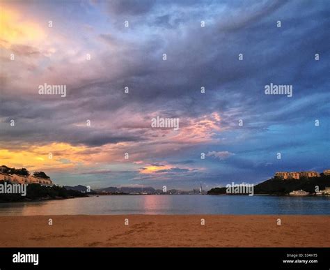 Sunset From Tai Pak Beach In Discovery Bay Lantau Island Hong Kong