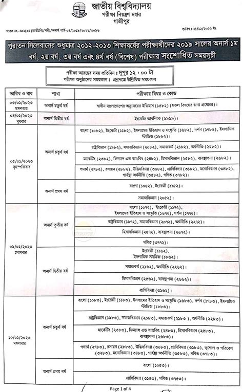 National University Honours Nd Year Exam Routine Alormela