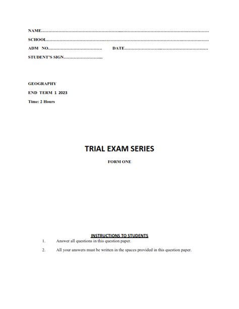 Form 1 Geography End Term 1 Examination 2023 With Marking Scheme Set 1 Elimu Cloud Notes