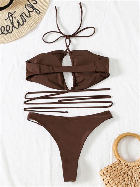 Sexy Halter Lace Up Wrap Around Bikini Female Swimsuit Women Swimwear