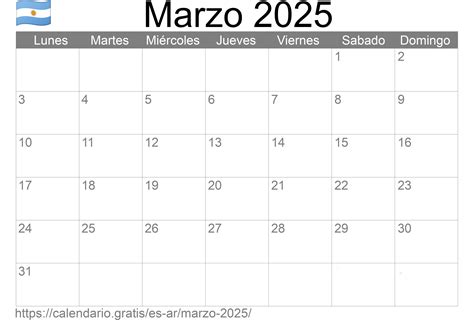 Calendario Marzo 2025 De Argentina En Español ☑️ Calendariogratis