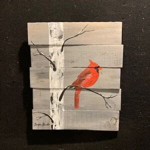 Wall Decor Cardinal On Birch Tree Pallet Wood Painting Etsy