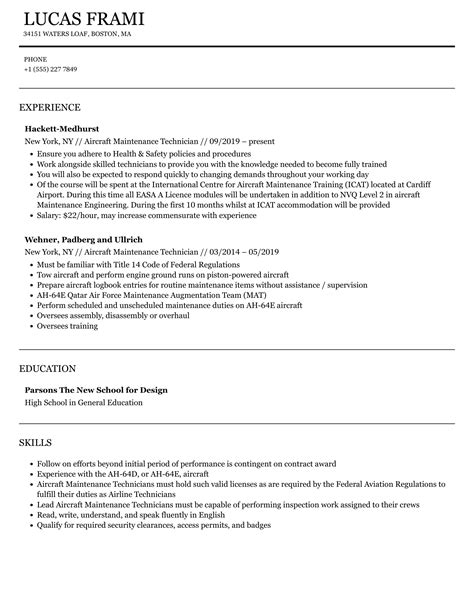 Aircraft Maintenance Technician Resume Samples | Velvet Jobs