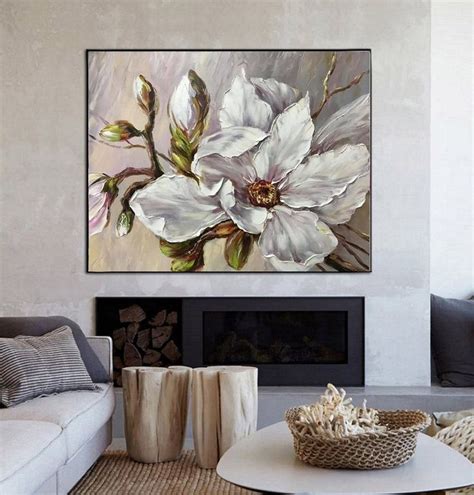 Gran Magnolia Pintura Blanca Perla Flor Pared Arte Suave Pastel Pintura