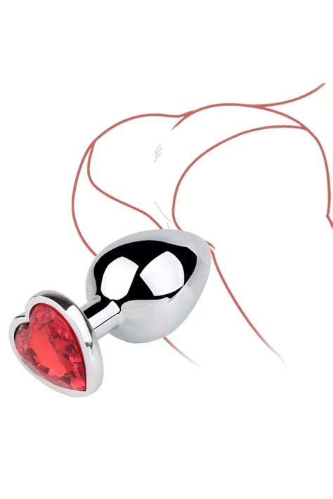 Genel Markalar Silver Paslanmaz Çelik Kalp Şeklinde Kırmızı Taşlı Metal Anal Plug Fiyatı