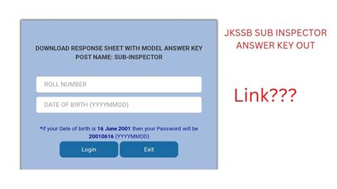 Jkssb Sub Inspector Answer Key Out Jkssb Jkssbsi YouTube