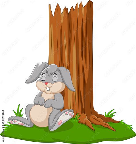 Cartoon Rabbit Sleeping Under Tree Stock Vector Adobe Stock