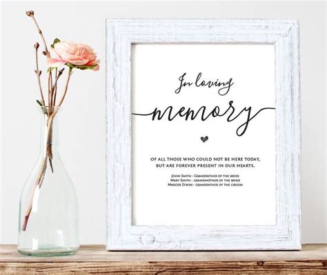 In Loving Memory Printable Wedding Memorial Table Sign Etsy Memory