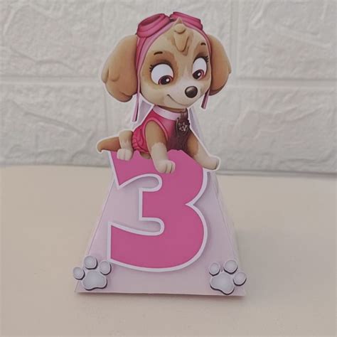 Caixa Pirâmide 3d Personalizada Skye Patrulha Canina Rosa Elo7