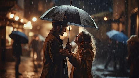 Premium AI Image | A couple under an umbrella in the rain