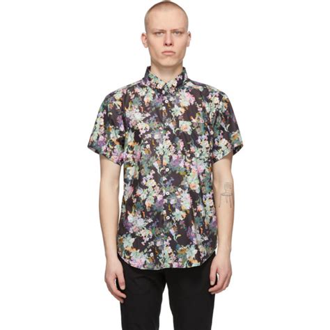 Naked And Famous Denim Black Flower Painting Easy Short Sleeve Shirt Naked And Famous Denim