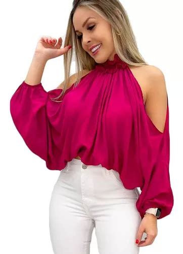 Blusa Bata Feminina Cropped Manga Bufante Gola Alta Babado MercadoLivre