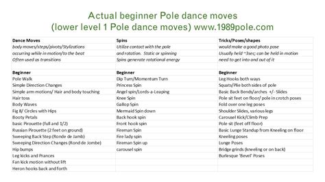 list  actual beginner pole moves   weeks schedule