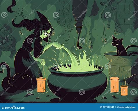 Witch Brewing Potion In Cauldron Stock Illustration Illustration Of Green Cackle 277916349