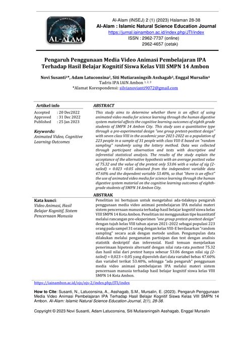 (PDF) Pengaruh Penggunaan Media Video Animasi Pembelajaran IPA Terhadap ...