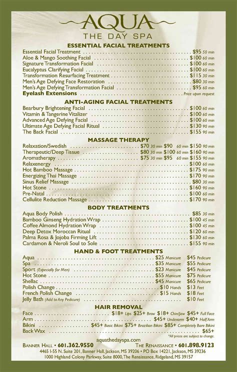 Aqua The Day Spa Jackson Mississippi Spa Menu Spa Marketing Spa