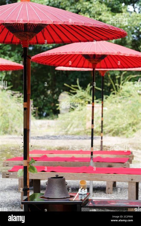 Prepared japanese green tea ceremony at garden Stock Photo - Alamy