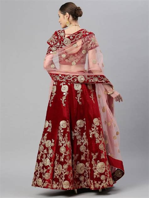 Engrossing Maroon Zari Embroidered Wedding Bridal Velvet Lehenga Choli