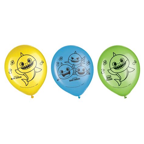 Baby Shark 12in Latex Balloons Flat-Unfilled 6ct - Litin's Party Value