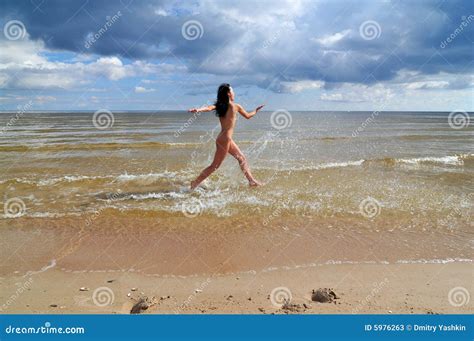 Naked Girl Running On The Beach Stock Image Image Of Exercise Running 5976263