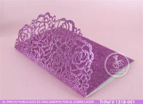 Invitaciones Sobres Corte Laser Trifold Glitter En Venta En