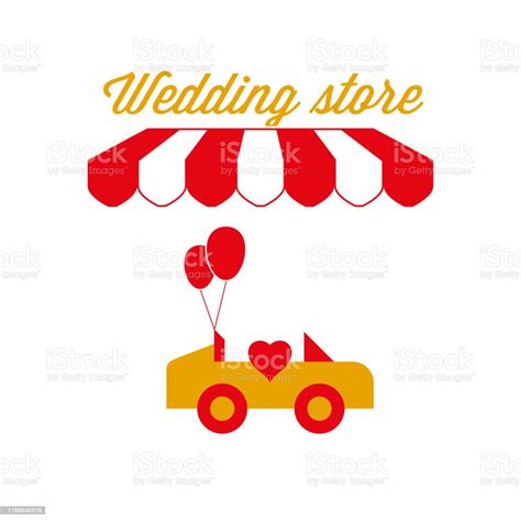 Wedding Store Sign Emblem Red And White Striped Awning Tent Vector