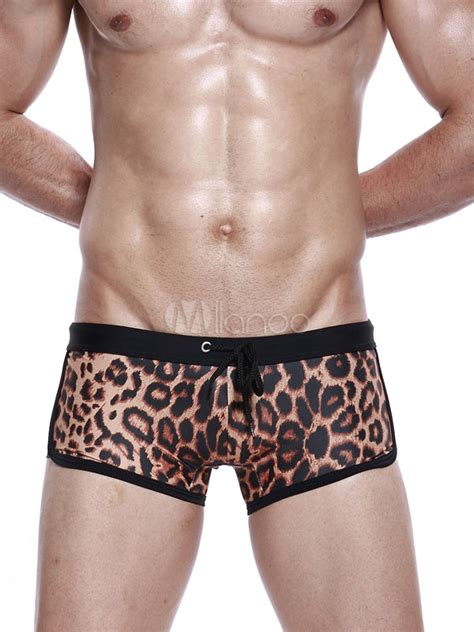 Beau Maillot De Bain Homme Sexy En Nylon Marron Motif L Opard