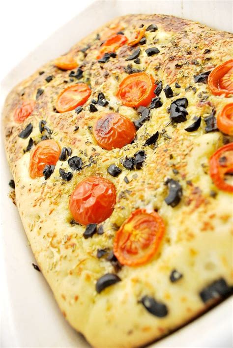 Easy Focaccia Bread Recipe With Rosemary Olives And Tomatoes