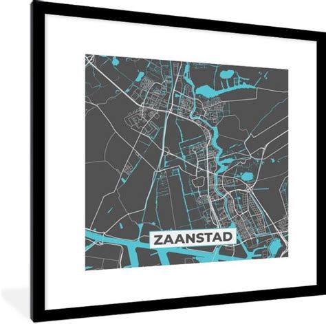 Fotolijst Incl Poster Plattegrond Zaanstad Grijs Blauw X