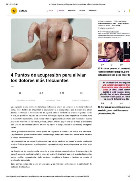 4 Puntos De Acupresión Para Aliviar Los Dolores Más Frecuentes Genial Pdf Acupresión