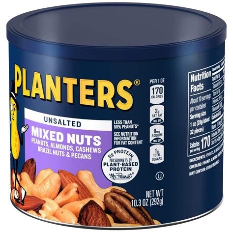 Planters Unsalted Roasted Mixed Nuts Oz Healthy Snack Option