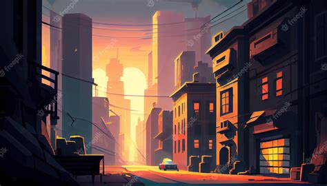 Premium Photo | Big city 2d background environment for a mobile game a ...