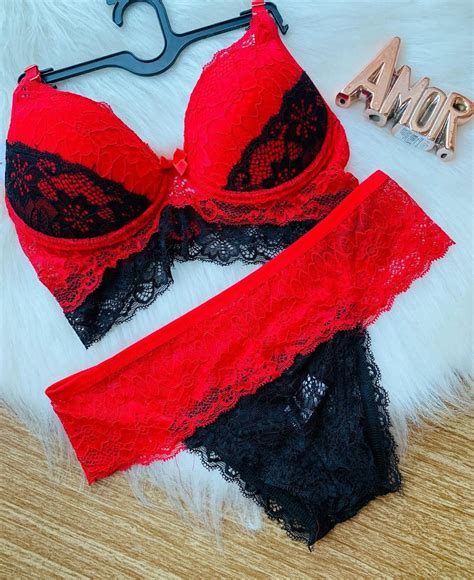 Conjunto Bicolor Em Renda Bojo Ref Vermelho Preto Ntima Moda Sex Shop Tenta O