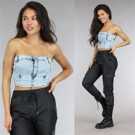 Strapless Blauwe Denim Crop Top Uwantisell Nl