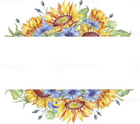 Frame Watercolor Sunflowers Cornflowers 21623026 Png