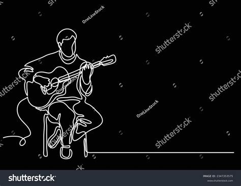 Continuous Line Drawing Of Sitting Guitarist Royalty Free Stock Vector 2347353575