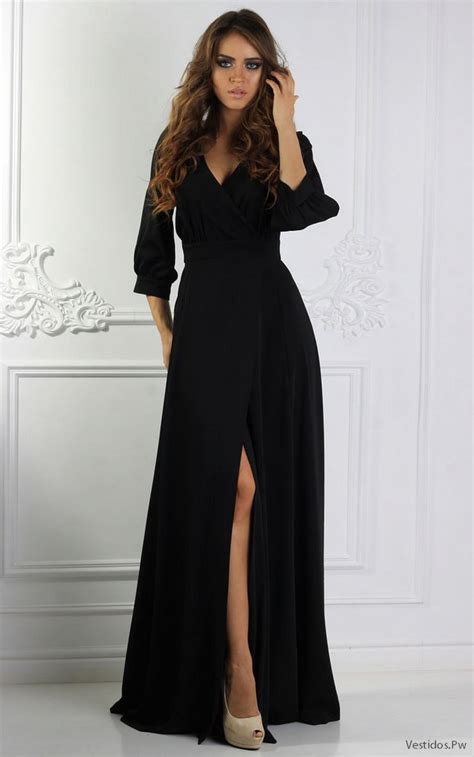 M S De Vestido Negro Manga Larga Bellas Propuestas Vestidos