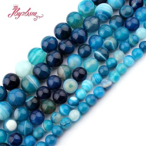 Mm Smooth Round Bead Stripe Blue Agates Natural Stone Beads