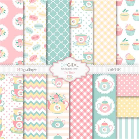 Tea Time Digital Paper Set Tea Party Printable Teapot Tea Etsy