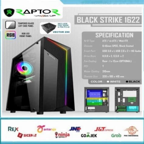 Jual Casing Pc Gaming Reptor Black Strike Include Psu Vector Atx