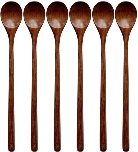 Lot De 6 Cuillères En Bois Pour Cuisine 33 Cm De Long Manche