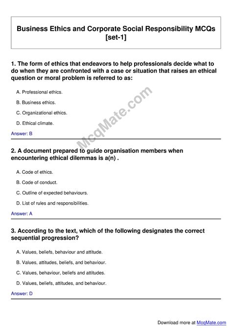 Mcom Business Ethics Csr Mcq Pdf Corporate Social Off