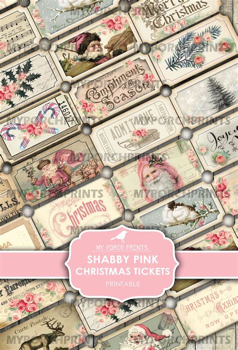 Shabby Pink Christmas Tickets Printable December Daily Etsy