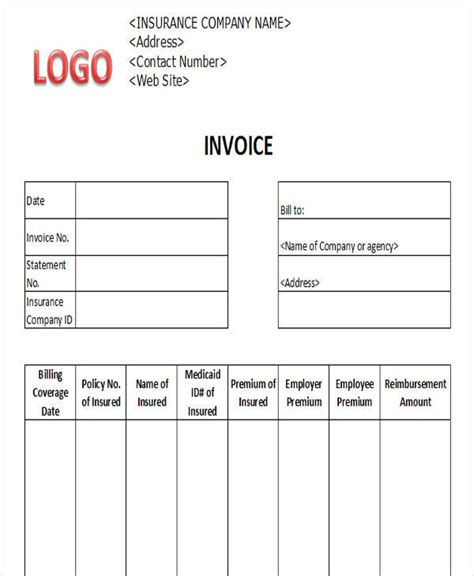 Insurance Invoice Template Free