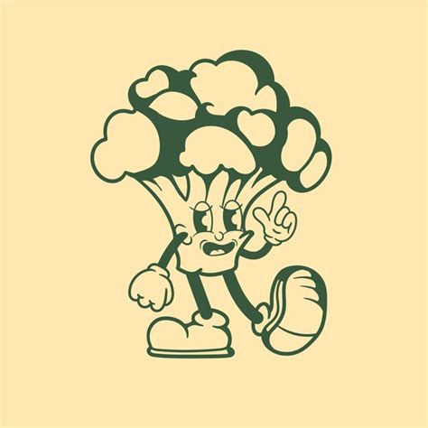 Premium Vector Vintage Character Design Of Broccoli